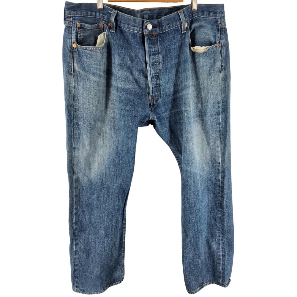 Levis 501 Original Fit Mens Jeans 42x30 Medium Wash Blue Button Fly Straight Leg
